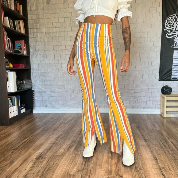 Free People Striped Split Flares - Picture 2 of 8